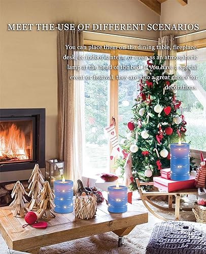 Da by Flameless Candles with String Lights，Battery Operated Candles,LED Flickering Candles with Remote Control and Timer, Real Wax, 3 Pack-Blue. - Image 5