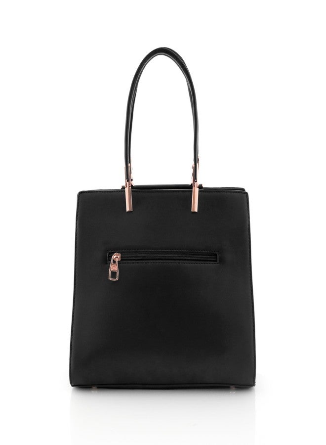 JI ACCESSORIES JI Designer Inspired Floral Embossed Tote - Top Handle & Crossbody Bag for Women (BLACK) - Image 4