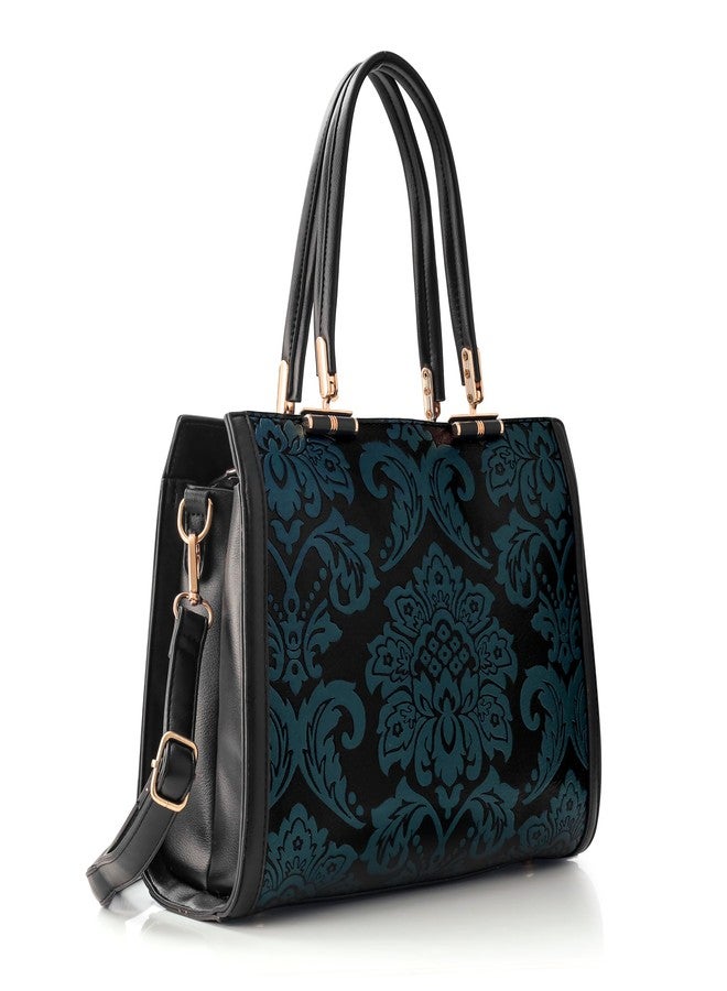 JI ACCESSORIES JI Designer Inspired Floral Embossed Tote - Top Handle & Crossbody Bag for Women (BLACK) - Image 3