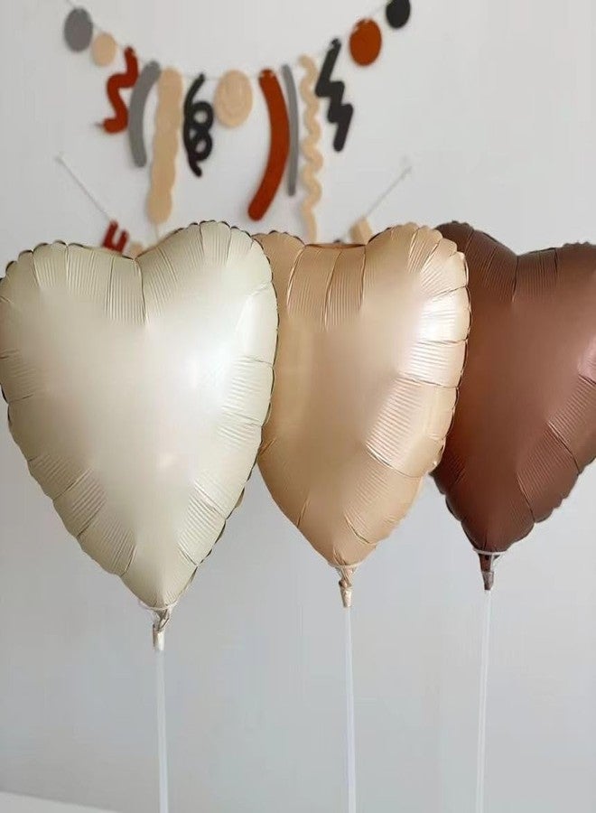 Atpata Funky Boho Theme Foil Balloons - White Sand, Nude Cream, Tan Brown Caramel Shades - Stars and Hearts Shape - for Weddings, Birthdays, Baby Showers, and Party Decorations (9pcs, Hearts) - Image 2