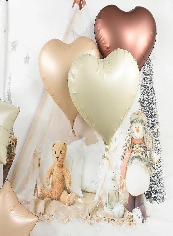Atpata Funky Boho Theme Foil Balloons - White Sand, Nude Cream, Tan Brown Caramel Shades - Stars and Hearts Shape - for Weddings, Birthdays, Baby Showers, and Party Decorations (9pcs, Hearts) - Image 3