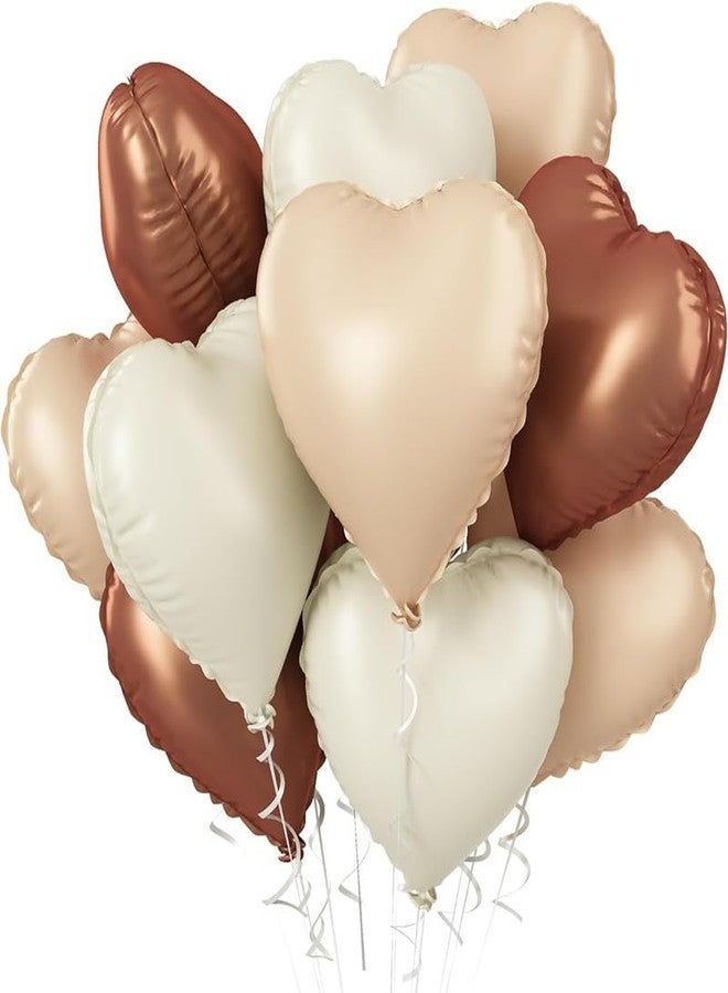 Atpata Funky Boho Theme Foil Balloons - White Sand, Nude Cream, Tan Brown Caramel Shades - Stars and Hearts Shape - for Weddings, Birthdays, Baby Showers, and Party Decorations (9pcs, Hearts) - Image 1
