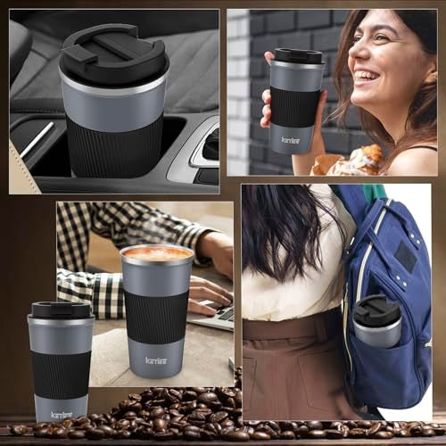 KETIEE Travel Coffee Mug Spill Proof 12oz, Insulated Reusable Coffee Cups with Seal Lid, Vacuum Stainless Steel Travel Mug to Go Car Tumbler for Hot/Ice Drinks (Grey) - Image 5