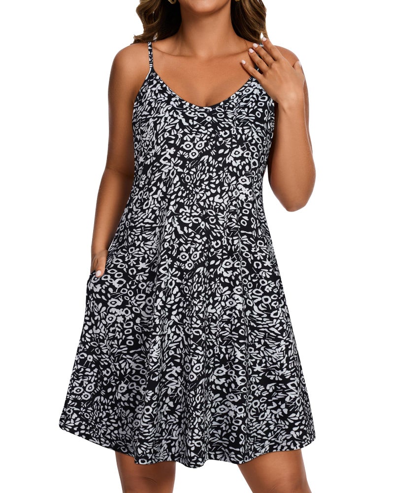 JOELLYUS Women Sundresses Summer Dresses Spaghetti Strap Dress Beach Cover Ups Backless Sundress (Black Small Floral, L) - Image 4