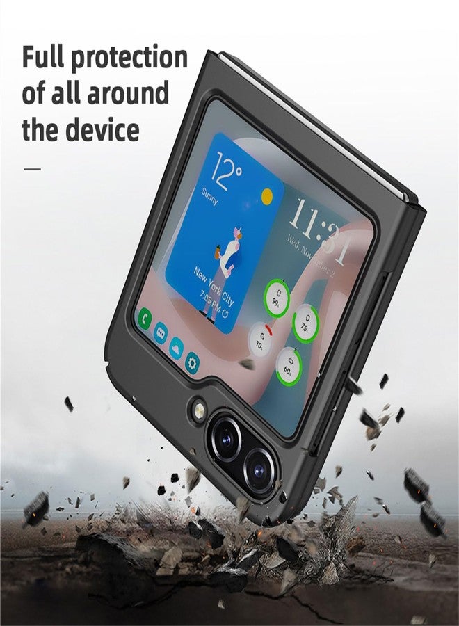 Ailiber جراب Ailiber لهاتف سامسونج جالاكسي Z Flip 5، جراب حماية للشاشة الخلفية، مشبك حزام دوار، حامل مسند، غطاء حماية كامل مقاوم للصدمات لهاتف سامسونج Z Flip 5 - أسود - Image 3