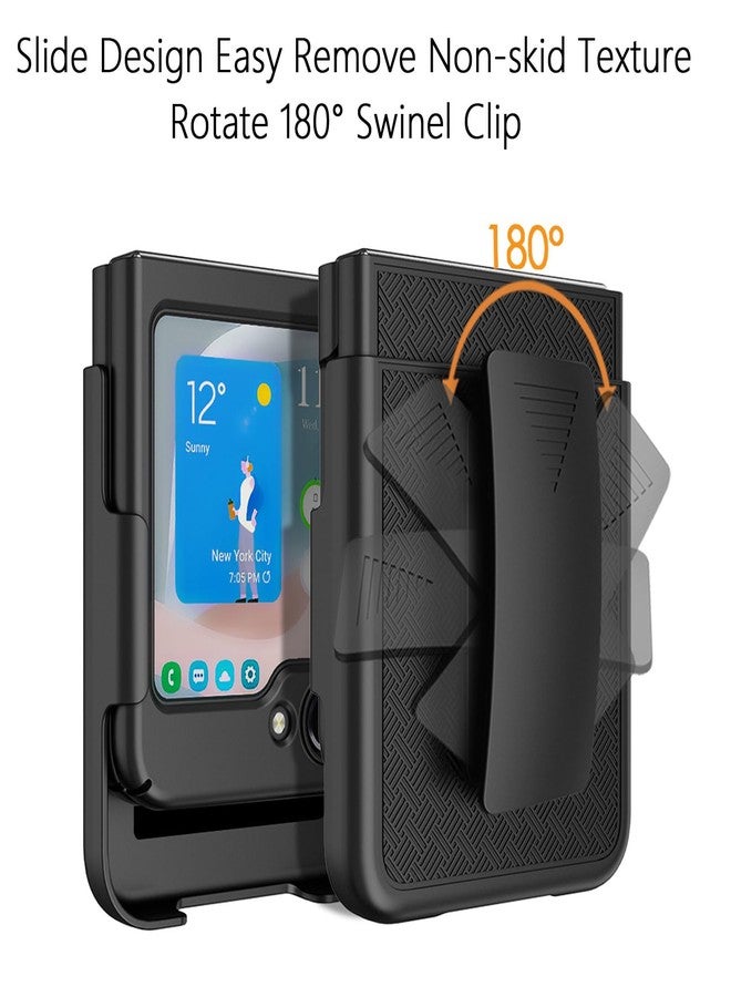 Ailiber جراب Ailiber لهاتف سامسونج جالاكسي Z Flip 5، جراب حماية للشاشة الخلفية، مشبك حزام دوار، حامل مسند، غطاء حماية كامل مقاوم للصدمات لهاتف سامسونج Z Flip 5 - أسود - Image 2