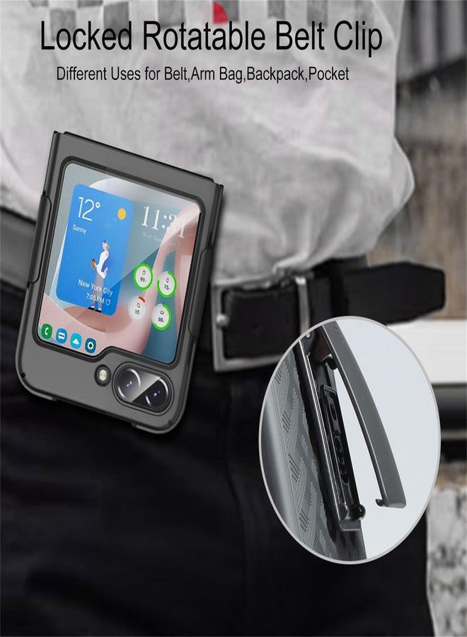 Ailiber جراب Ailiber لهاتف سامسونج جالاكسي Z Flip 5، جراب حماية للشاشة الخلفية، مشبك حزام دوار، حامل مسند، غطاء حماية كامل مقاوم للصدمات لهاتف سامسونج Z Flip 5 - أسود - Image 4