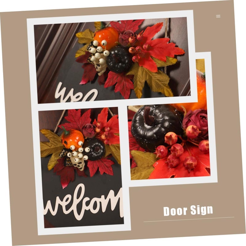 VICASKY Halloween Pumpkin Wall Hanging with Realistic Maple Leaves Black Wooden Door Sign Seasonal Party Decor Indoor Outdoor Hanging Ornament - Image 4