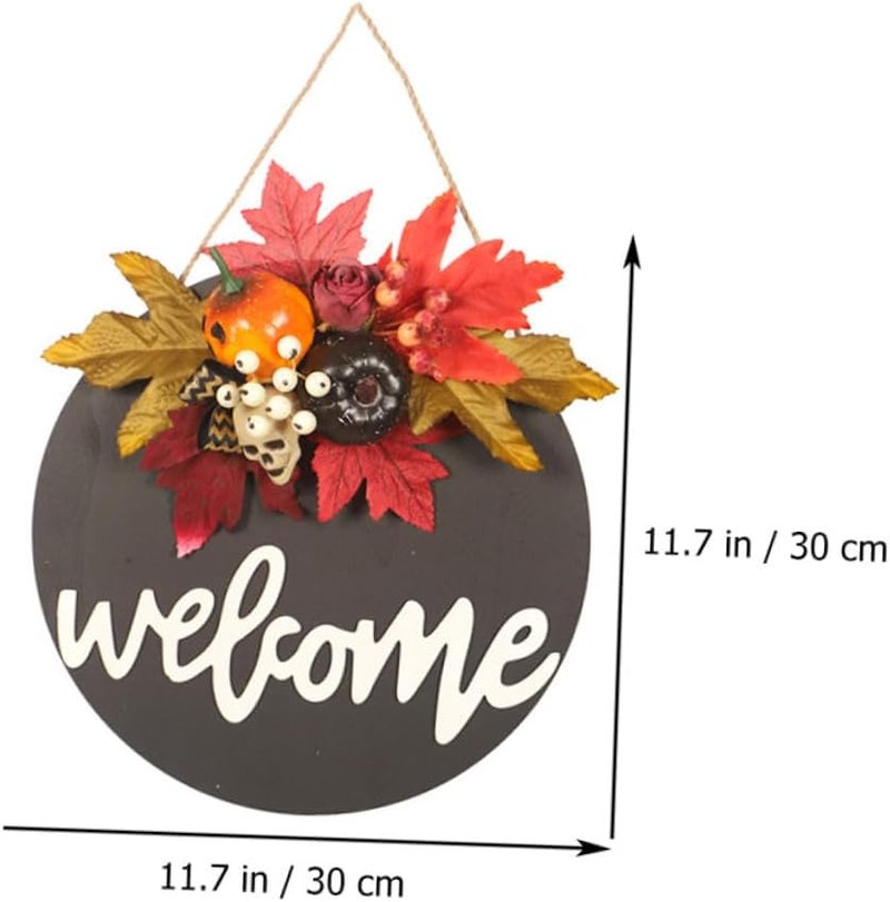 VICASKY Halloween Pumpkin Wall Hanging with Realistic Maple Leaves Black Wooden Door Sign Seasonal Party Decor Indoor Outdoor Hanging Ornament - Image 2