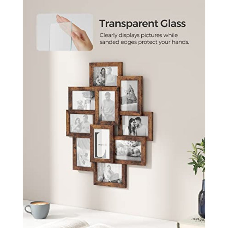 Collage Picture Frames, 4x6 Picture Frames Collage for Wall Decor, 10 Pack Photo Collage Frame for Gallery, Multi Family Picture Frame Set, Glass Front, Assembly Required, Rustic Brown - Image 5