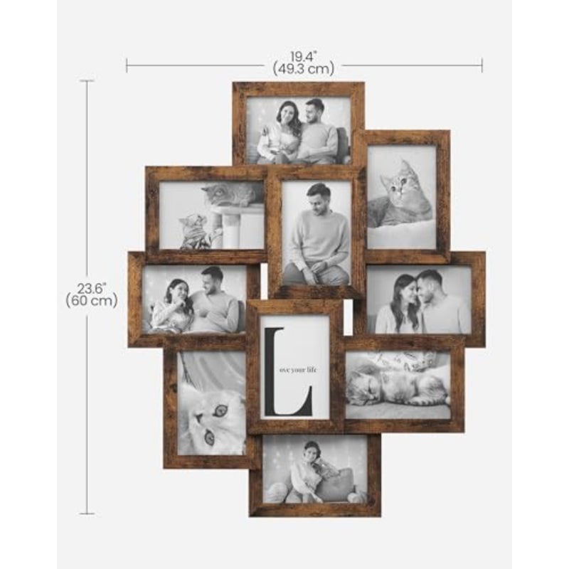 Collage Picture Frames, 4x6 Picture Frames Collage for Wall Decor, 10 Pack Photo Collage Frame for Gallery, Multi Family Picture Frame Set, Glass Front, Assembly Required, Rustic Brown - Image 2