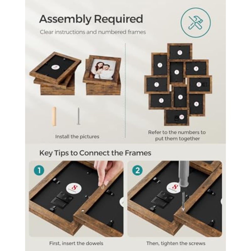 Collage Picture Frames, 4x6 Picture Frames Collage for Wall Decor, 10 Pack Photo Collage Frame for Gallery, Multi Family Picture Frame Set, Glass Front, Assembly Required, Rustic Brown - Image 3