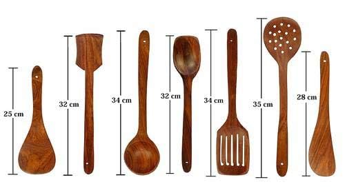 Haristar Natural Wooden Spoon Set for Cooking Includes Frying Serving Spatula Chapati Dessert Rice Spoons Wooden for Nonstick Cookware Kitchen Utensils and Cooking Spoon Set of 7-35.56 Cm - Image 3