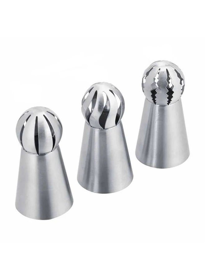 3-Piece Stainless Steel Sphere Nozzles Set Silver，Cake Cupcake Decorating Supplies Kit Flower Frosting Tips Cake Decorating Supplies Baking Supplies Set  - Image 1