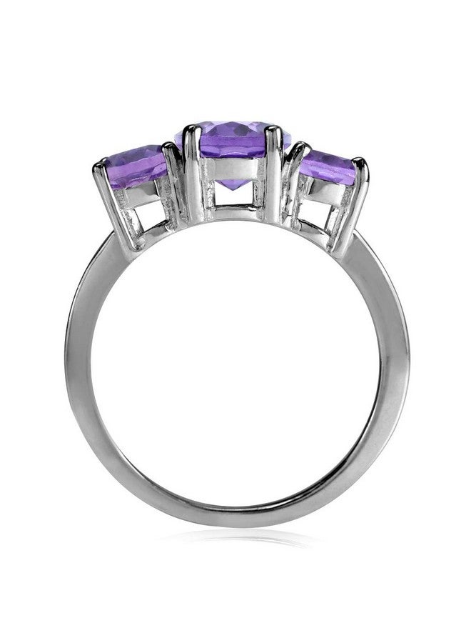 Silvershake 3-Stone Oval Shape Birthstone Gemstone White Gold Plated or Yellow Gold Plated 925 Sterling Silver Ring Jewelry for Women, 8, Sterling Silver Rhodium (White Gold Plated), Amethyst - Image 3