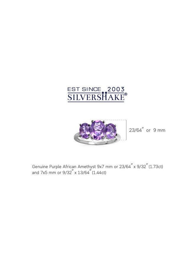 Silvershake 3-Stone Oval Shape Birthstone Gemstone White Gold Plated or Yellow Gold Plated 925 Sterling Silver Ring Jewelry for Women, 8, Sterling Silver Rhodium (White Gold Plated), Amethyst - Image 2