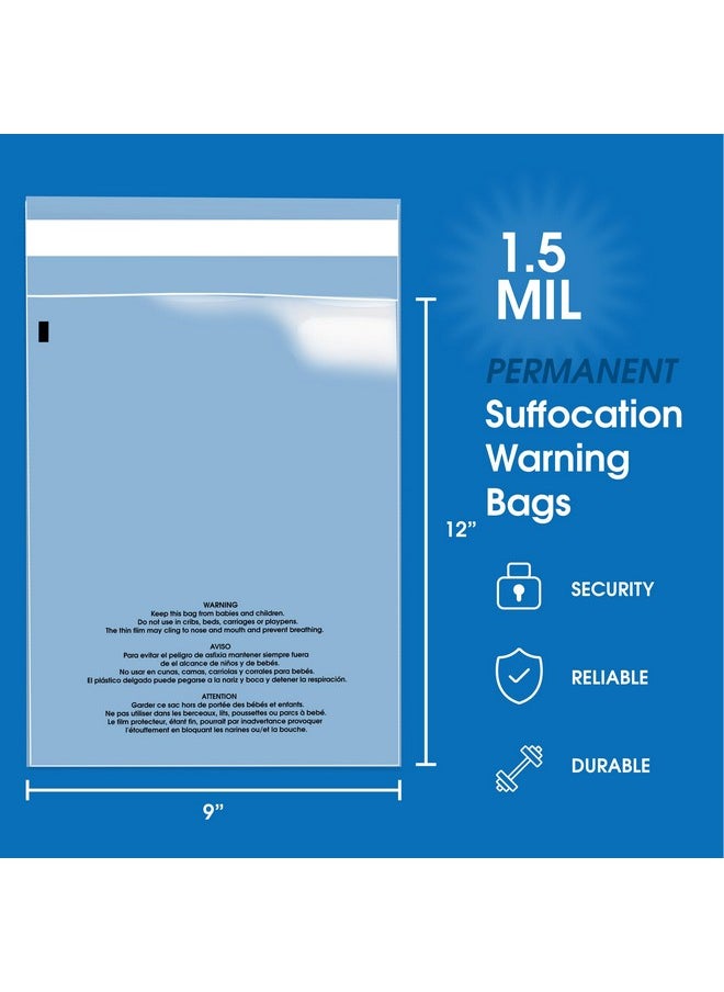 Spartan Industrial 9" X 12" (100 Count) Self Seal Clear Poly Bags With Suffocation Warning For Packaging T Shirts Permanent Adhesive  - Image 2