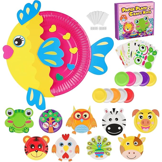 10Pcs Paper Plate Art Kit for Kids Paper Plate Animals Craft Kits for Kids Crafts for 3-12 Year Olds Preschool Education Boys and Girls Best Halloween Christmas Birthday Holiday Gifts