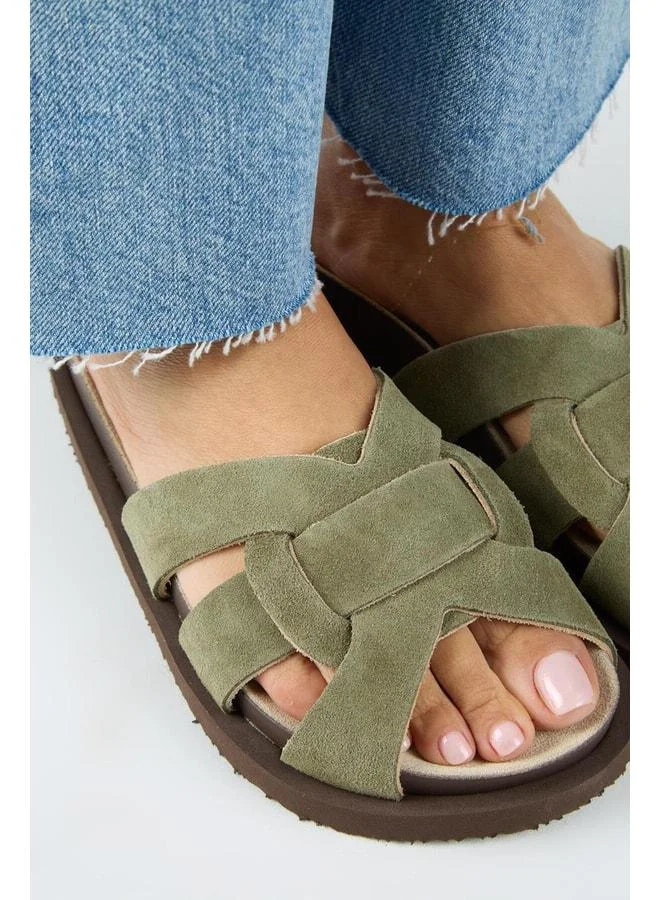 Manijero  Bartolo Women's Genuine Leather Caged Khaki Slippers for Women | Best Price UAE