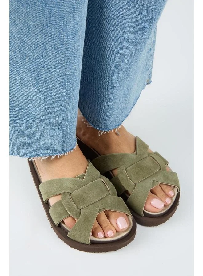 Bartolo Women's Genuine Leather Caged Khaki Slippers