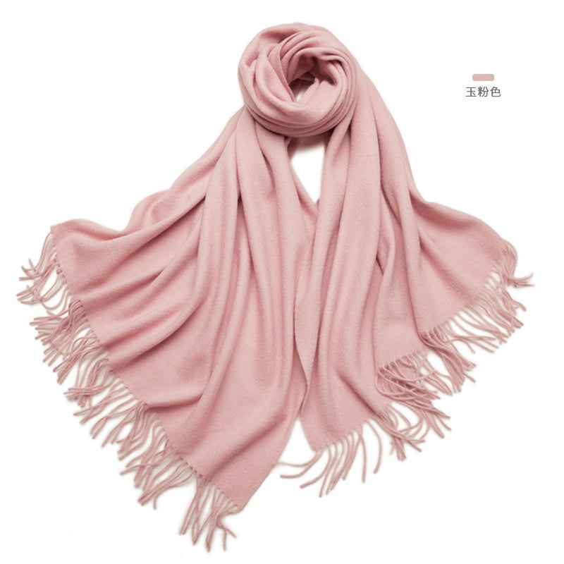 Autumn Winter Pure Wool Scarf Unisex Thick Cape Shawl Jade Pink Jade Pink