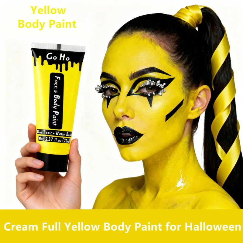 Go Ho Yellow Face Body Paint Washable(2.37oz/pc),Water Based Cream Full Yellow Body Paint for Monster Minions Lion Tiger SFX Cosplay Costumes Festivals Halloween Makeup - Image 3