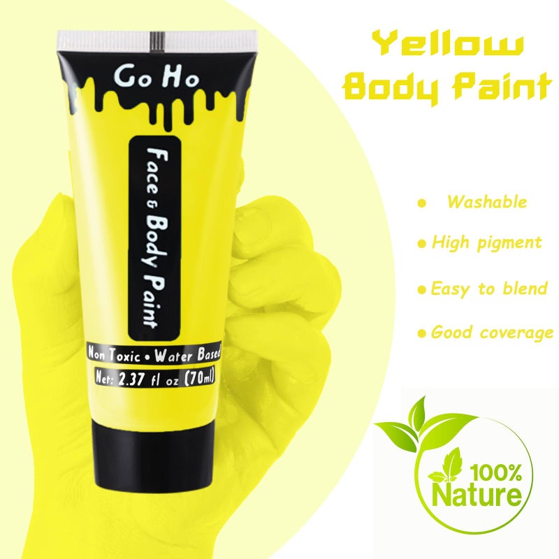 Go Ho Yellow Face Body Paint Washable(2.37oz/pc),Water Based Cream Full Yellow Body Paint for Monster Minions Lion Tiger SFX Cosplay Costumes Festivals Halloween Makeup - Image 2