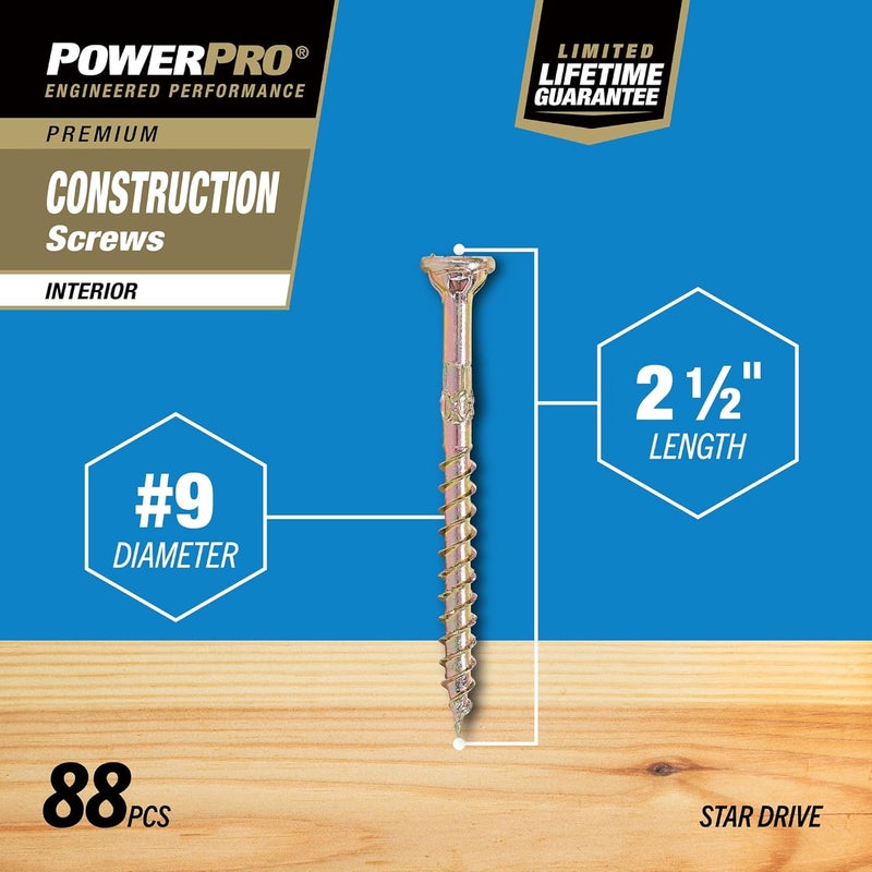 Power Pro 48583 Wood Screws, 9 x 2-1/2, Premium Star Drive Indoor Cabinet Screws, Gold Yellow Zinc, 1lb Box - Image 4