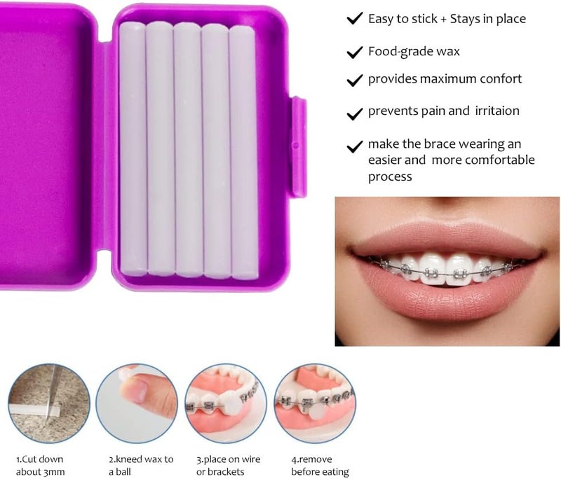 Wenge Portable Orthodontic Oral Care Kit  2Pack  Travel Kit for Patients Interdental Brushing Wax Floss Toothbrush CleaningPurple  Blue - Image 4