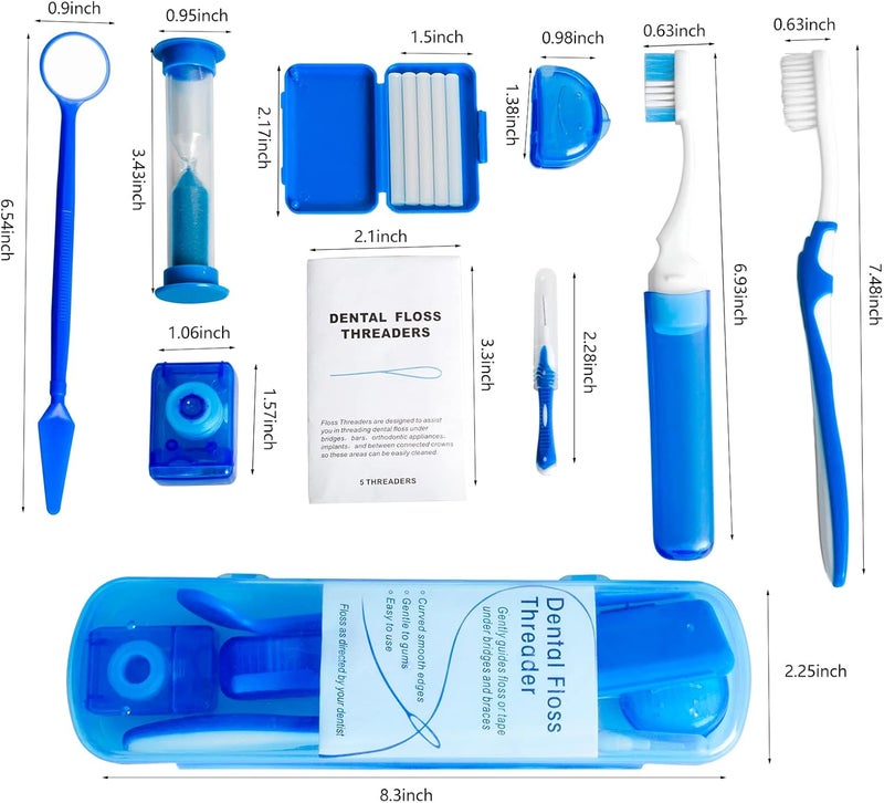Wenge Portable Orthodontic Oral Care Kit  2Pack  Travel Kit for Patients Interdental Brushing Wax Floss Toothbrush CleaningPurple  Blue - Image 2