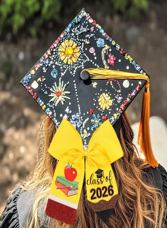 Balterever Graduation Bow Yellow Class of 2026 Graduation Cap Bow Teacher Graduation Party Decorations for Cap Decor Gift - Image 2