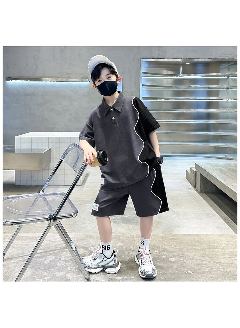 Cool Boy Fashion Casual Short Sleeved Shorts Set Suitable For Ages 5-15  - Image 1