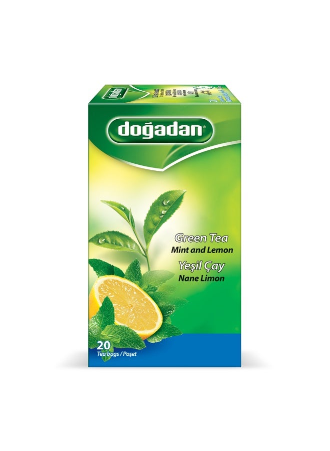 Dogadan Green Tea with Mint and Lemon, 20 Tea bags. Manufactured in Turkey - Image 1