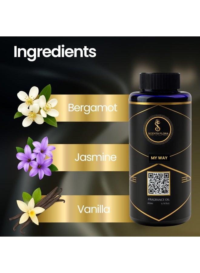 Scenta Flora My Way Premium Aromatherapy Diffuser Oil 200ml | Bergamot, Orange Blossom, Tuberose, Cedar, Vanilla & White Musk | Long-Lasting Essential Oil Blend for Relaxation & Wellness - Image 4