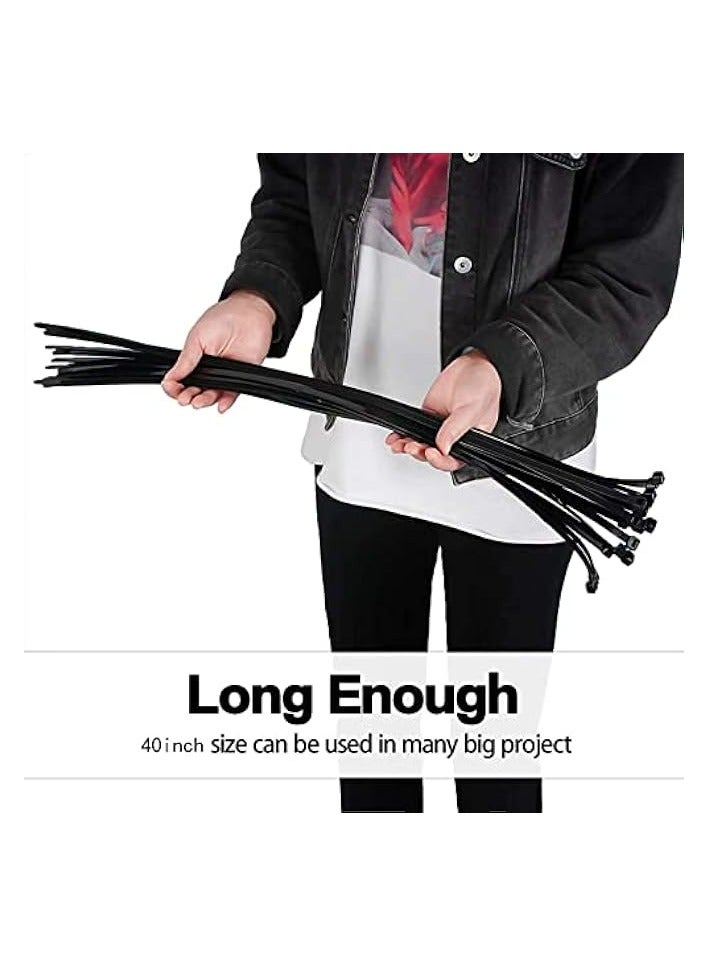 بروماس ربطات عنق بسحاب كبيرة جدًا، ثابتة، 40 بوصة 20 حزمة مع 200 رطل من روابط الكابلات الطويلة بقوة الشد، ربطات عنق بلاستيكية كبيرة شديدة التحمل للاستخدام الخارجي باللون الأسود (40 بوصة أسود) - Image 4