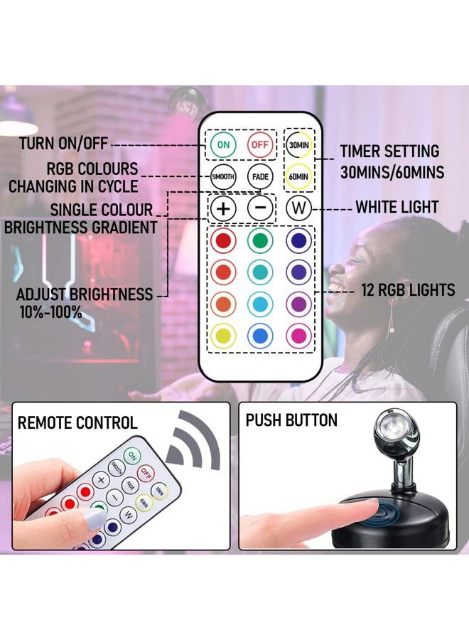 Klarlight 2 Pack Mini RGB Battery Spotlights Indoor with Remote Control Wireless LED Spot Lights Stick On Picture Light with 13 Light Colors for Cabinet Art Display Vans Party Ambience - Image 3
