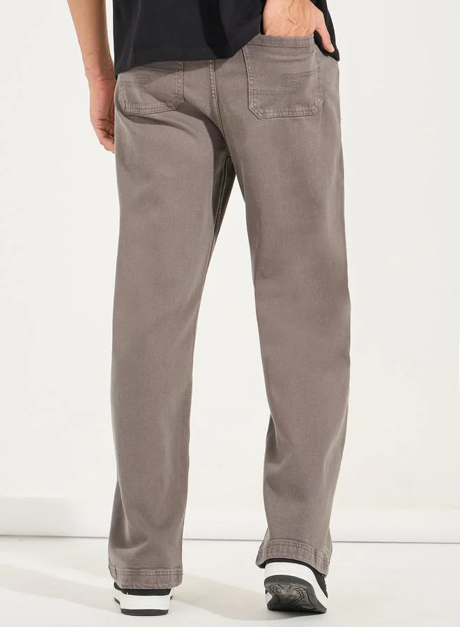 Styli 5-Pocket Wide Leg Overdyed Wash Jeans