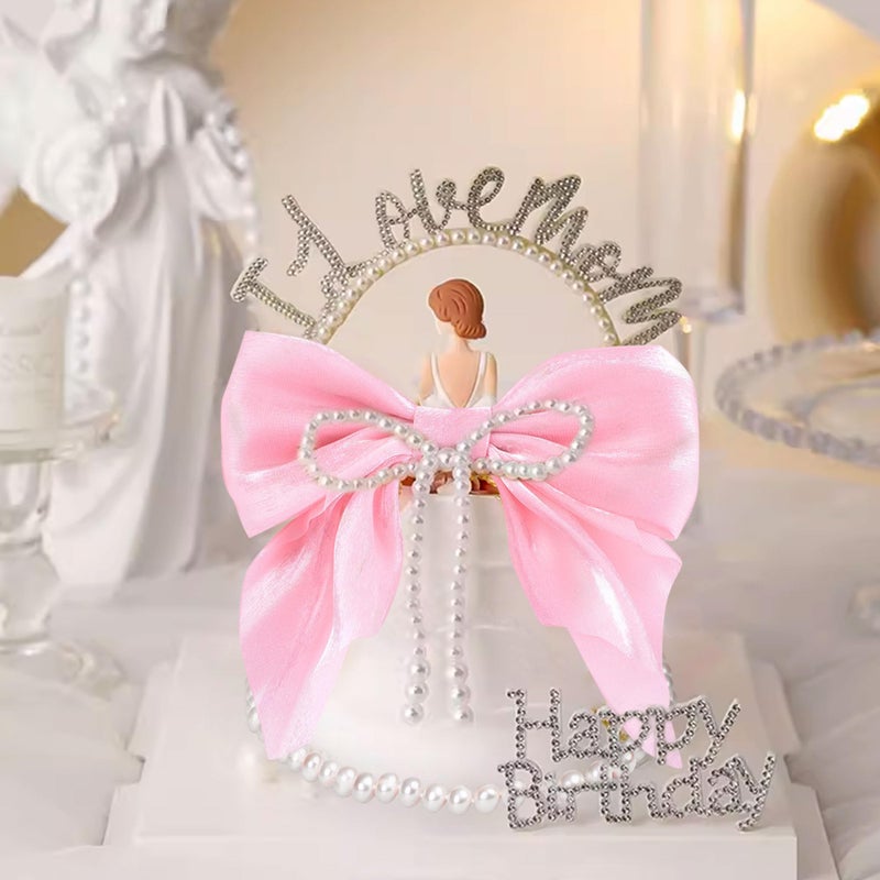 Roaring Good Time Pink Bow Cake Topper Pearl Bow Cake Decor Coquette Birthday Cake Bachelorette Coquette Birthday Party Bow Party Decorations - Image 3