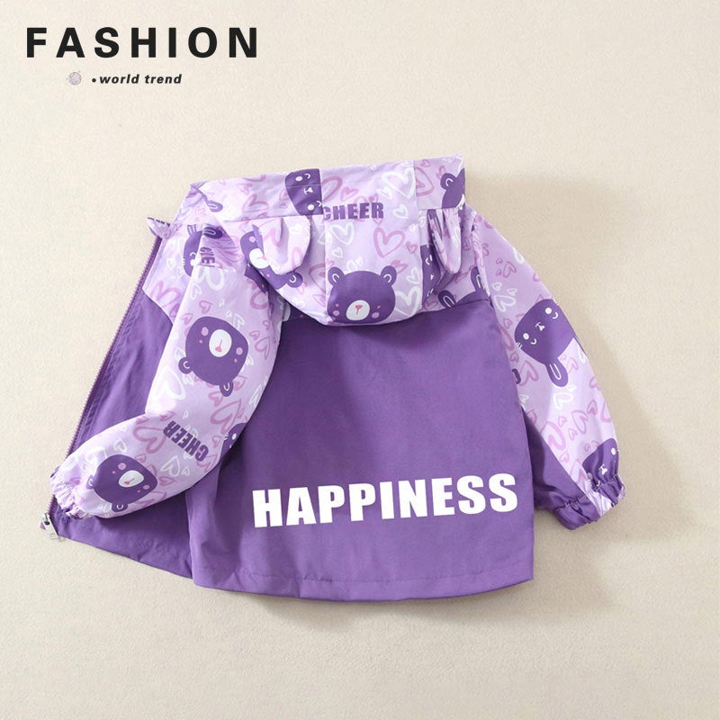 Childrens Clothing 2025 Childrens Coat Spring and Autumn Boys Casual Western-style Jacket Top Girls Fashionable Windbreaker Rush Clothes Trendy Purple (cat bear) 