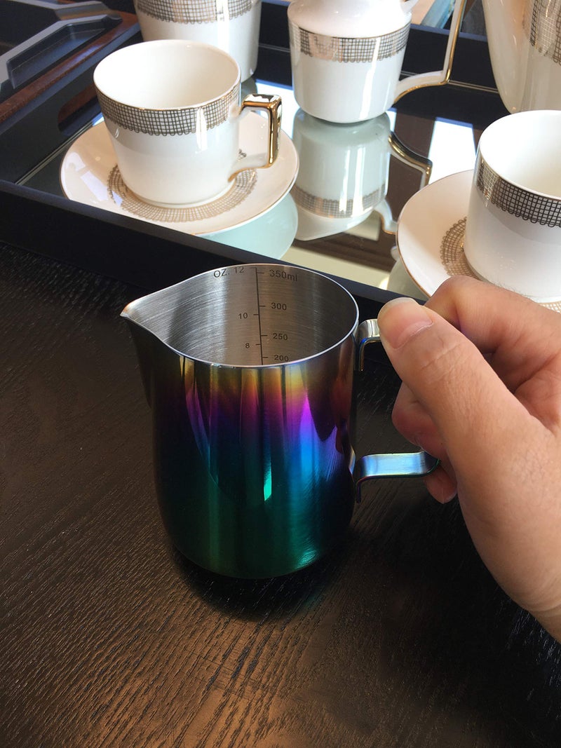 Joytata Stainless Steel Milk Frother - 12oz, 350ml Steaming Pitcher - Perfect for Latte Art, Espresso & Cappuccino Makers - Rainbow Color - Image 3