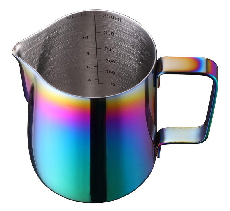 Joytata Stainless Steel Milk Frother - 12oz, 350ml Steaming Pitcher - Perfect for Latte Art, Espresso & Cappuccino Makers - Rainbow Color - Image 1