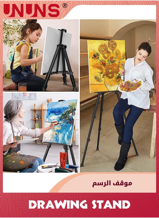 UNUNS - Art Painting Display Easel Stand,Portable Adjustable Aluminum Metal Tripod Artist Easel With Bag,Height From 54cm To 154cm,Extra Sturdy For Table-Top Floor Painting,Drawing,And Displaying,Black - Image 1