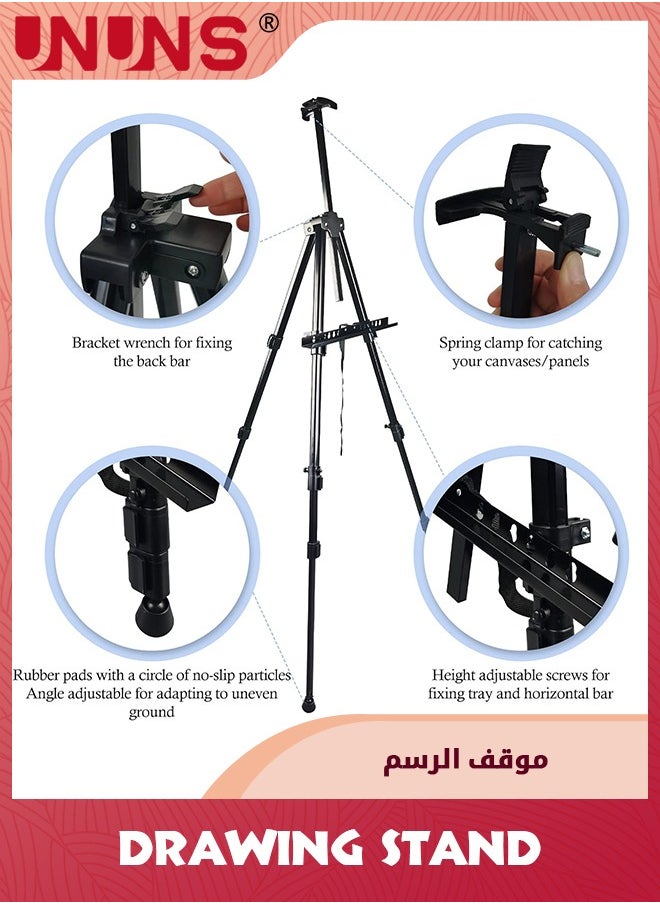 UNUNS - Art Painting Display Easel Stand,Portable Adjustable Aluminum Metal Tripod Artist Easel With Bag,Height From 54cm To 154cm,Extra Sturdy For Table-Top Floor Painting,Drawing,And Displaying,Black - Image 1