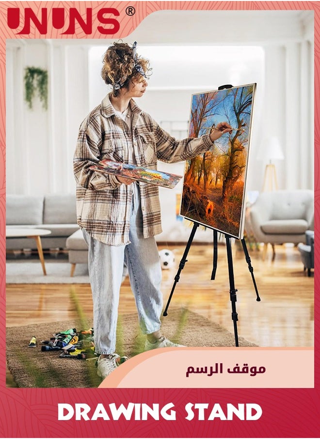UNUNS - Art Painting Display Easel Stand,Portable Adjustable Aluminum Metal Tripod Artist Easel With Bag,Height From 54cm To 154cm,Extra Sturdy For Table-Top Floor Painting,Drawing,And Displaying,Black - Image 1