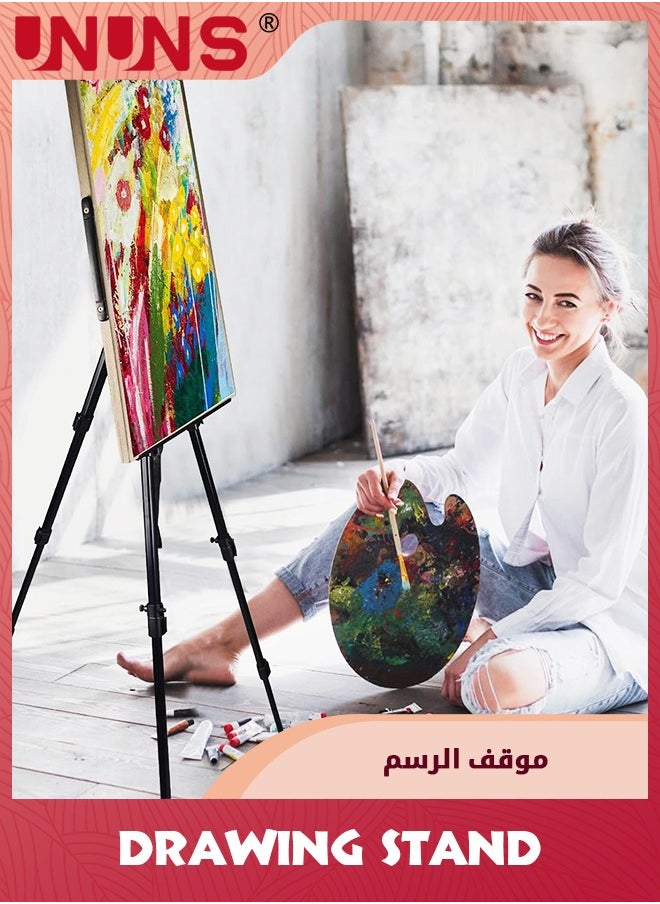 UNUNS - Art Painting Display Easel Stand,Portable Adjustable Aluminum Metal Tripod Artist Easel With Bag,Height From 54cm To 154cm,Extra Sturdy For Table-Top Floor Painting,Drawing,And Displaying,Black - Image 1
