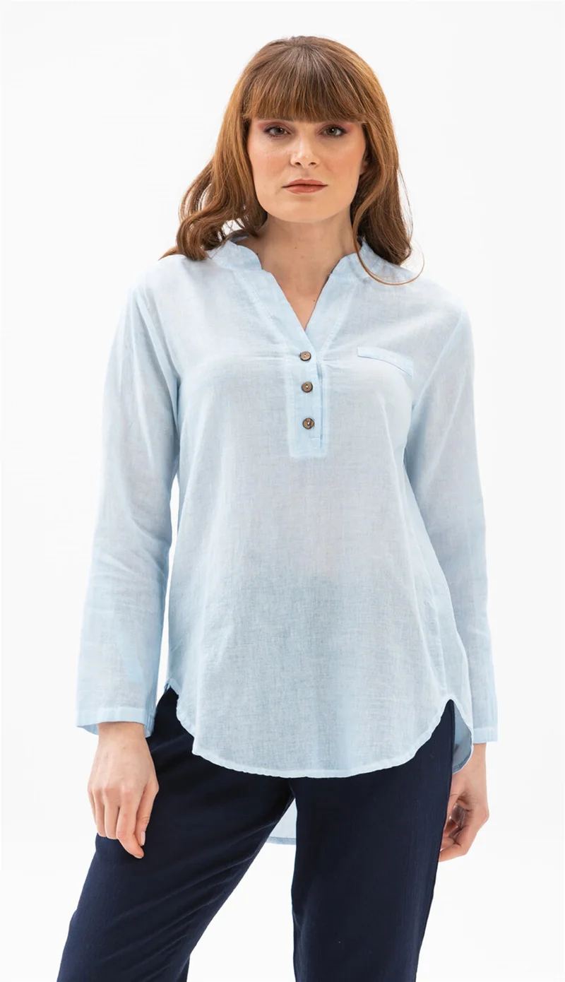 اليش شيل بيزي Long Sleeve Şile Cloth Acacia Blouse Ice Blue Bmv