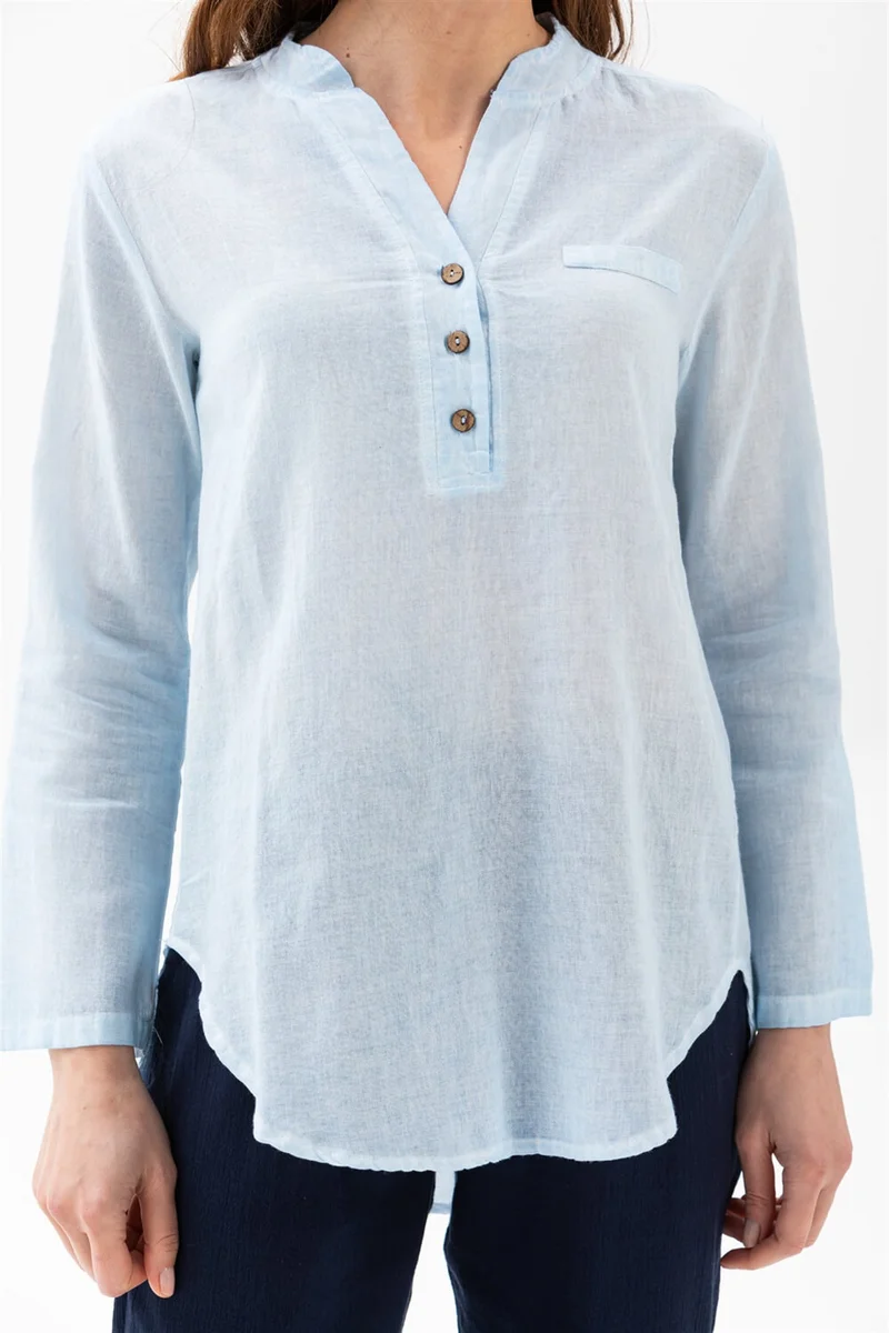 اليش شيل بيزي Long Sleeve Şile Cloth Acacia Blouse Ice Blue Bmv