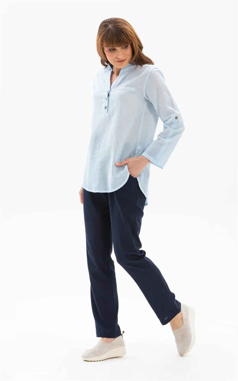 اليش شيل بيزي Long Sleeve Şile Cloth Acacia Blouse Ice Blue Bmv