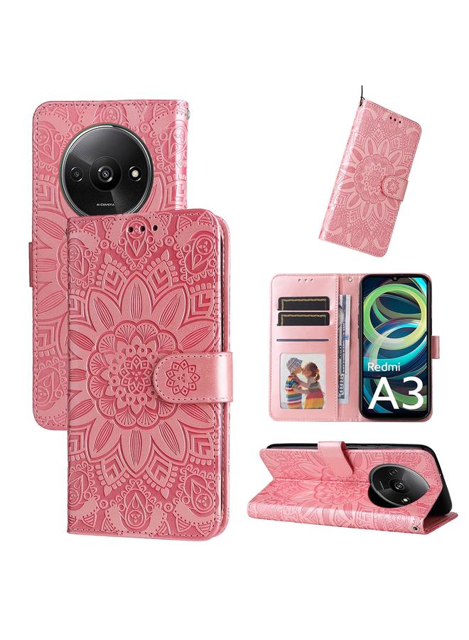The Bros Case For Xiaomi Redmi A3 Embossed Sunflower Leather Phone Case
