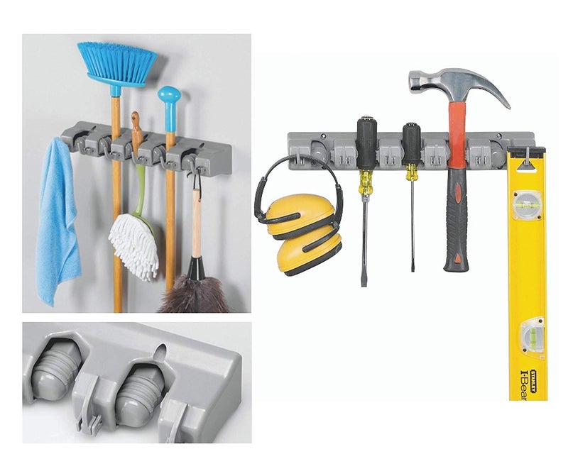 Interdesign Plastic Multipurpose Mop And Broom Holder With 5 Position 6 Hooks Free Size Grey - Image 4
